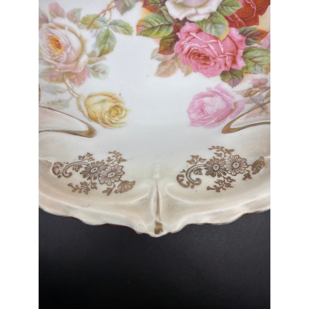 Antique Germany 101 Porcelain Serving Bowl 11” Roses Pink Gold Art Nouveau - Picture 6 of 14